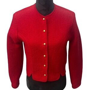Vintage Women's 100% Wool Red Button Front Jacket Size 8 Classy Heirloom Piece